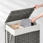 Grauer Songmics Wäschesammler Eliott (90 l) mit Deckel und Wäschesack.
