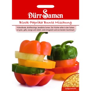 Dürr Samen Block-Paprika Bunte Mischung Saatgut mit Paprika in verschiedenen Farben.