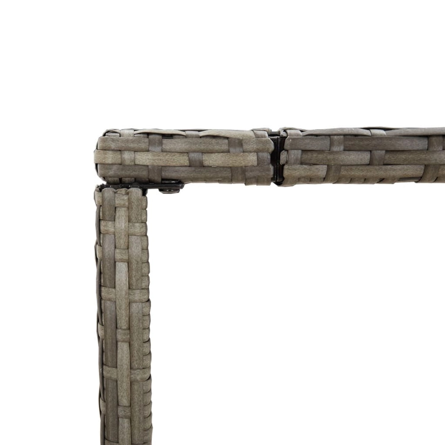 Detailansicht: Grau Poly Rattan Gartenbar-Set, Tischbein und Tischkante.