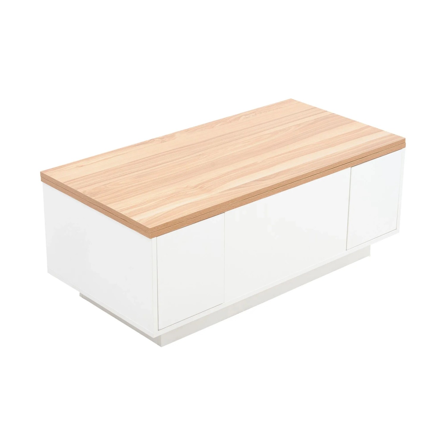 okwish Couchtisch mit Doppel Hebemechanismus Verstecktem Stauraum 100x50x55.5cm Weiß Natur