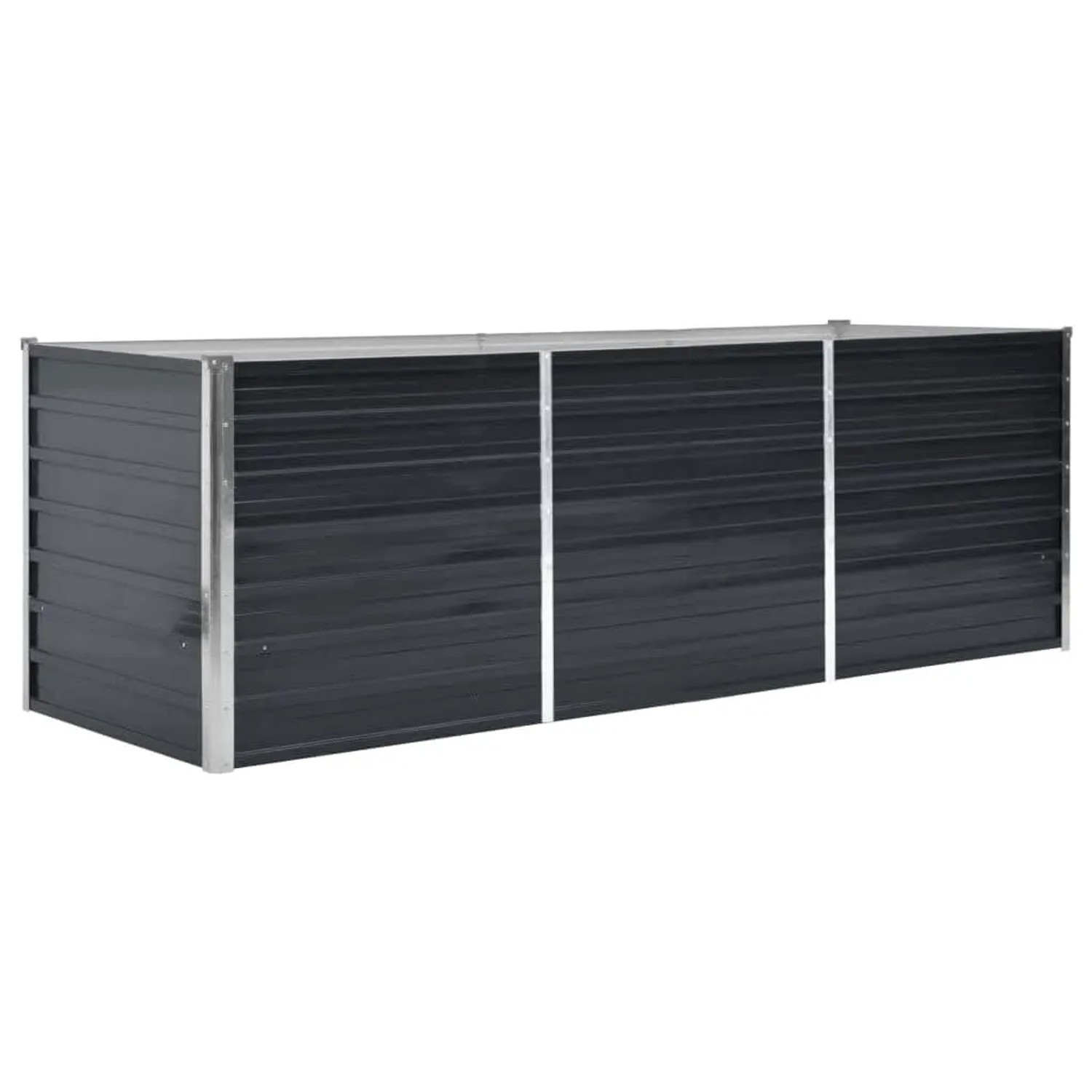 Anthrazitfarbenes Furnicato Hochbeet aus verzinktem Stahl, 240x80x77 cm.
