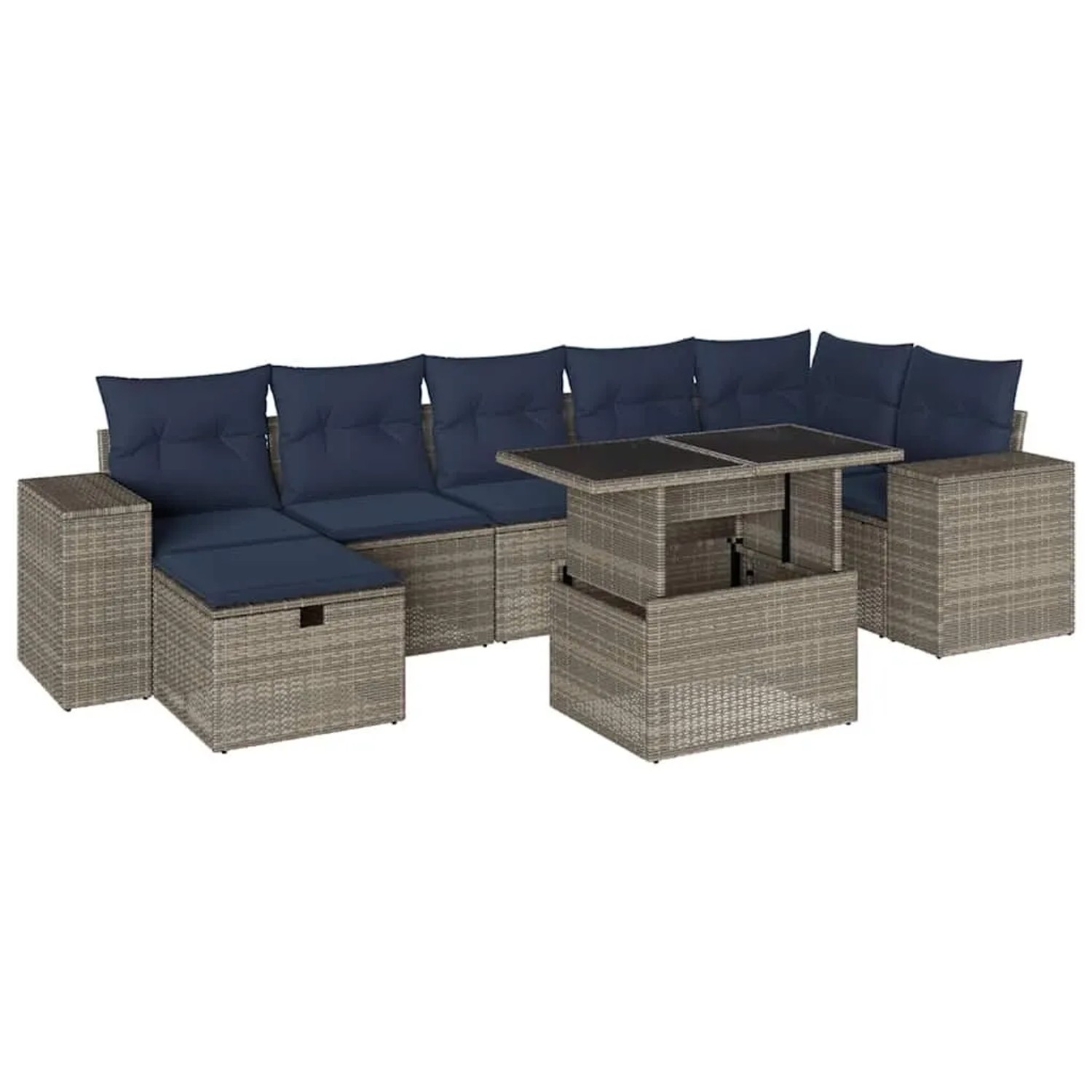 vidaXL 8-Tlg Gartensofa-Set mit Kissen Grau Polyrattan 3275311 günstig online kaufen