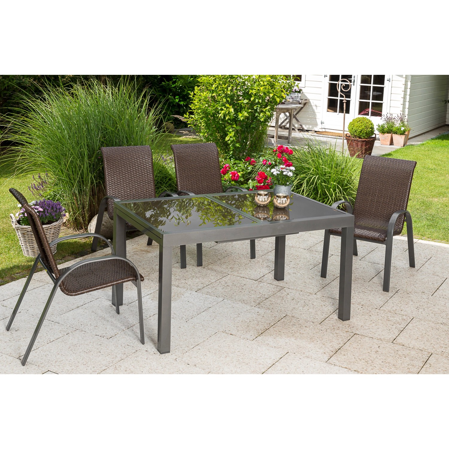 Merxx Gartenmöbel-Set Varese 5-teilig Ausziehtisch Braun günstig online kaufen