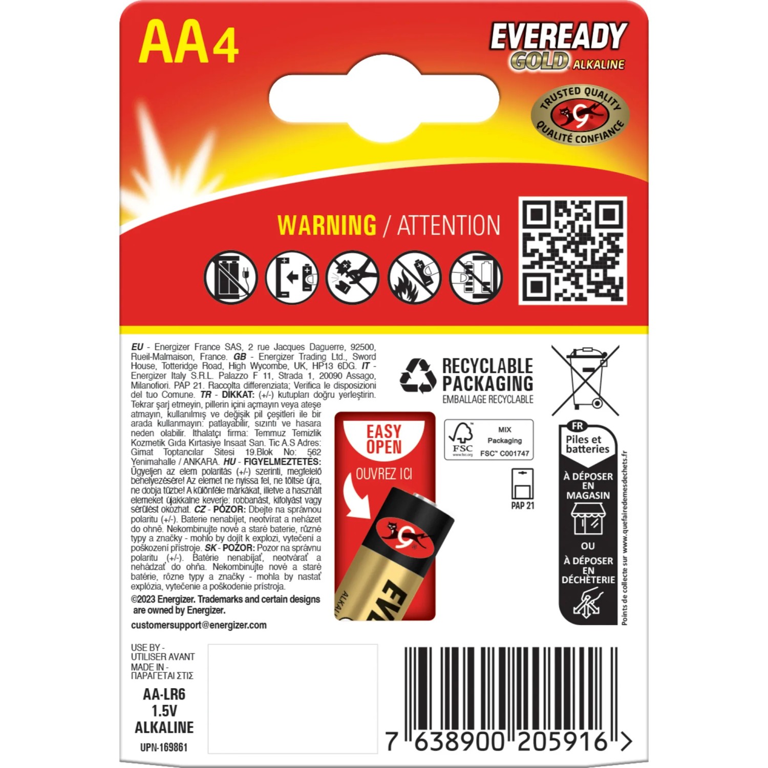 Energizer Eveready Gold AA Mignon Batterien, 4er-Pack.