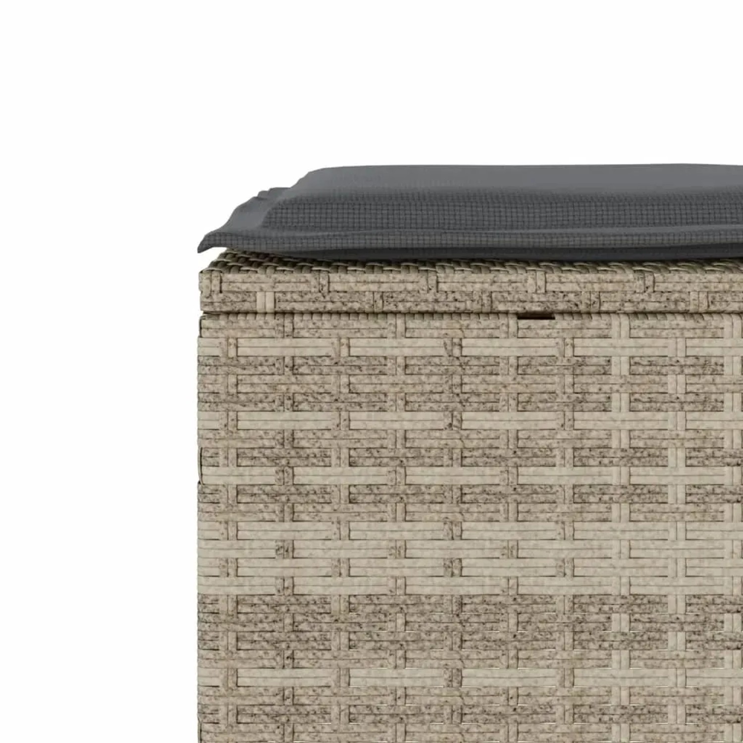 Detailansicht: Hellgraues vidaXL Bistro-Set aus Polyrattan mit dunklem Kissen.