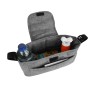 Monstershop Haustierwagen Fronttasche, gewebtes Grau, mit Getränkeflasche und Hundespielzeug.