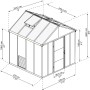 Skizze des Palram Canopia Glory Gewächshauses 2.4x2.5 in Anthrazit mit Maßangaben.