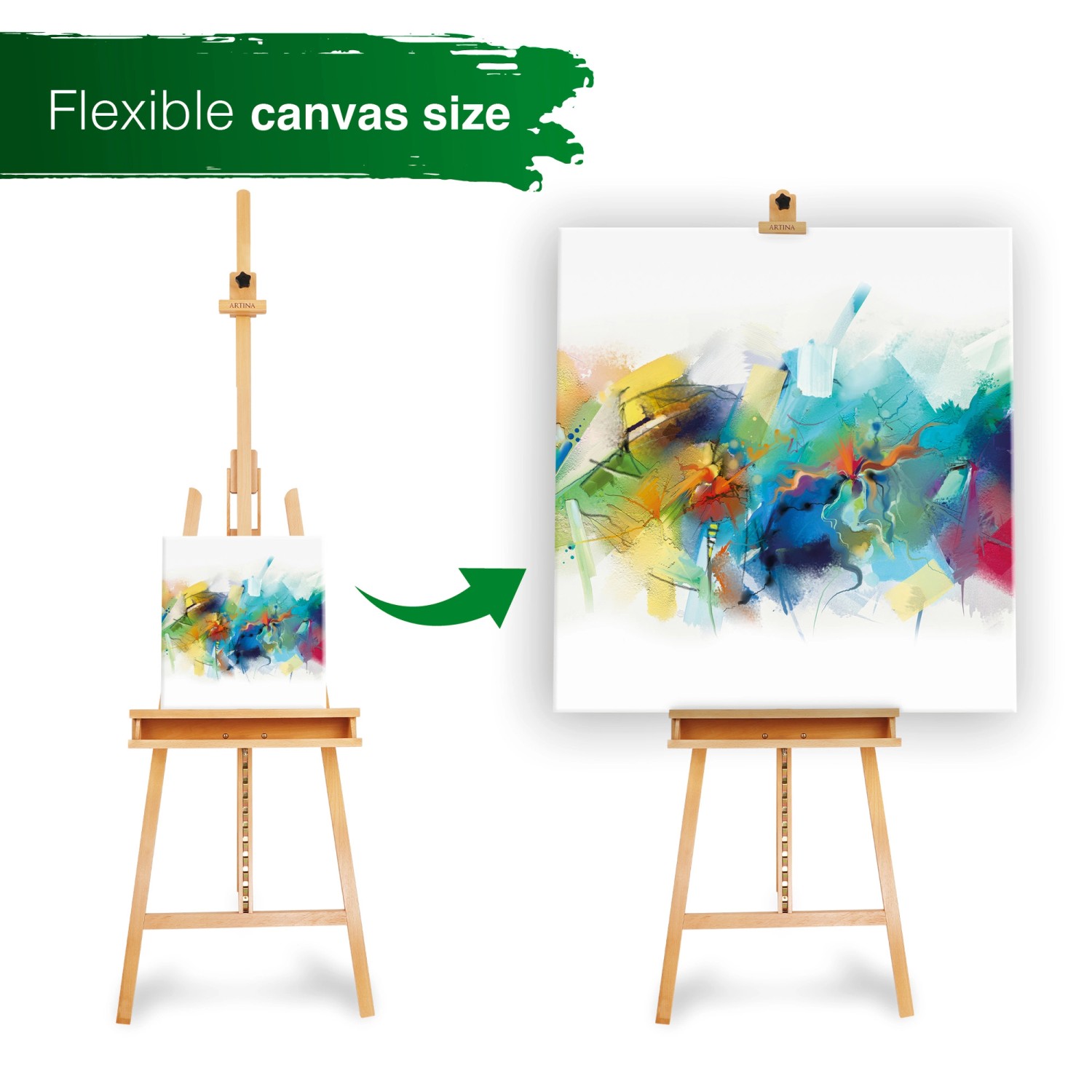 Artina Barcelona Staffelei aus Buchenholz, flexibel verstellbar für Leinwände unterschiedlicher Größe.