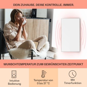 Klarstein Wonderwall 45 Infrarot-Heizung Wandinstallation 50x90 cm 450 W Wochentimer IP24 Weiß