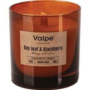 Bispol Duftkerze Lorbeer & Brombeere im braunen Glas mit Holzdocht, ca. 8,5cm hoch.