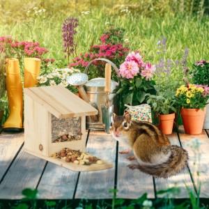 Relaxdays Eichhörnchen Futterhaus Tannenholz Kunststoff Dunkelbraun Zum Stellen 17,5 cm x 12 cm x 25 cm 450 g