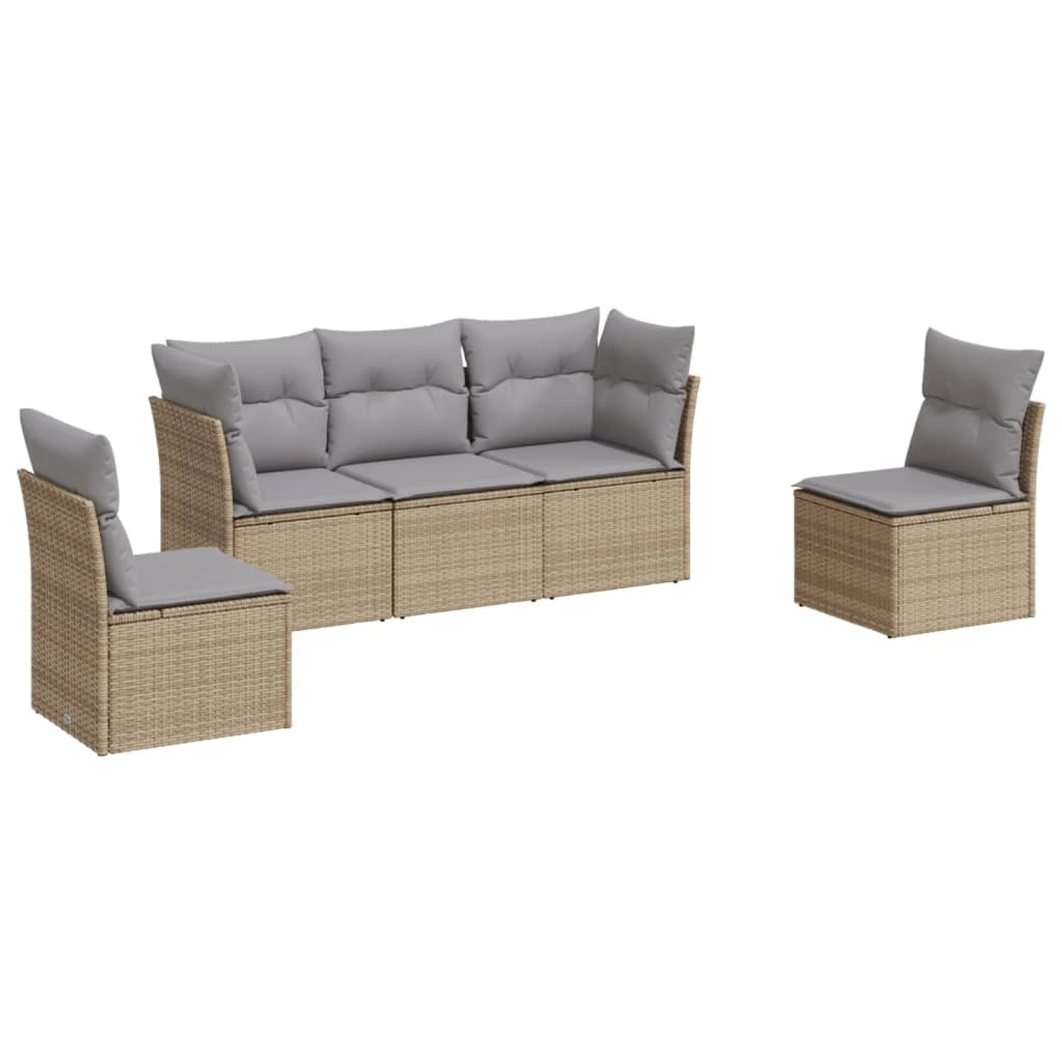 vidaXL 5-tlg Garten-Sofagarnitur mit Kissen Beige Poly Rattan Modell 25