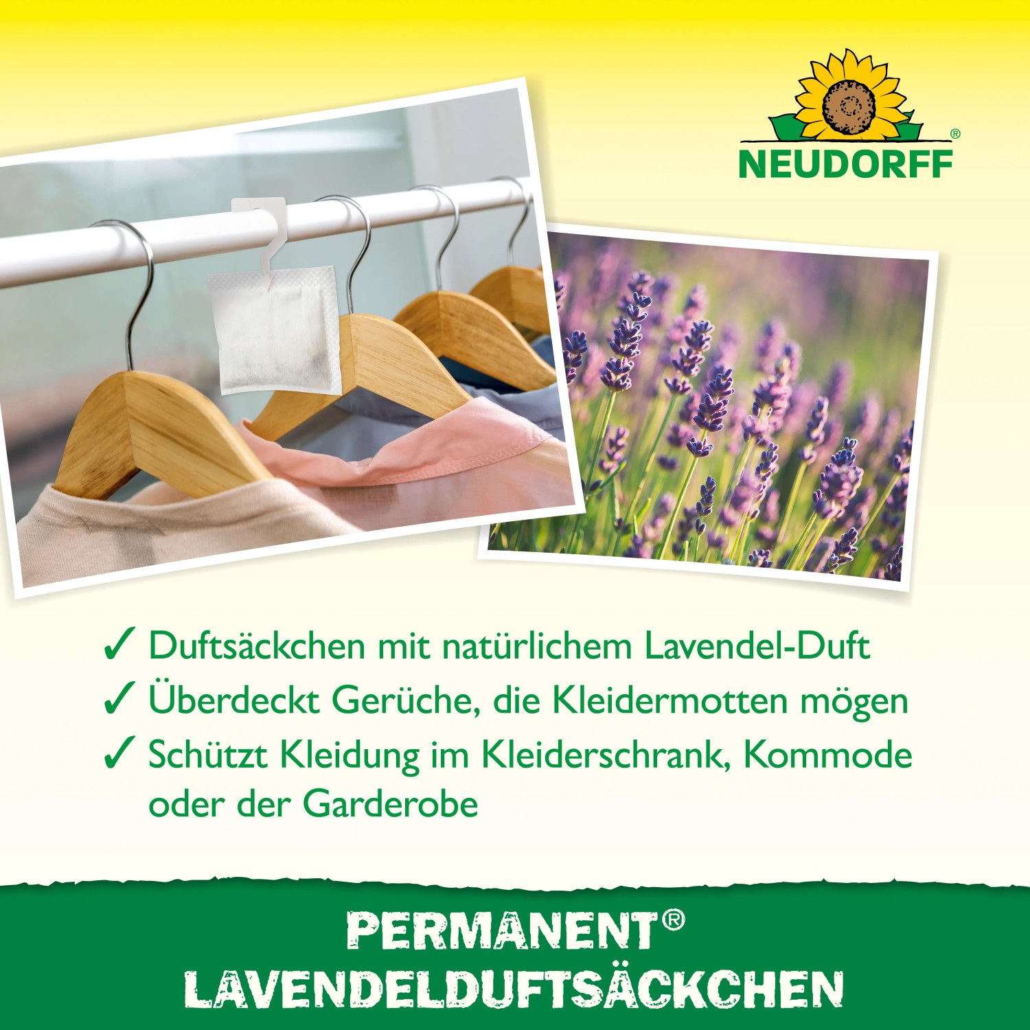Neudorff Lavendelduftsäckchen Permanent 3er-Pack gegen Kleidermotten im Kleiderschrank.