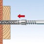 Fischer Langschaftdübel SXRL 10 x 120 T mit Schraube im Mauerwerk, Funktionsweise dargestellt.