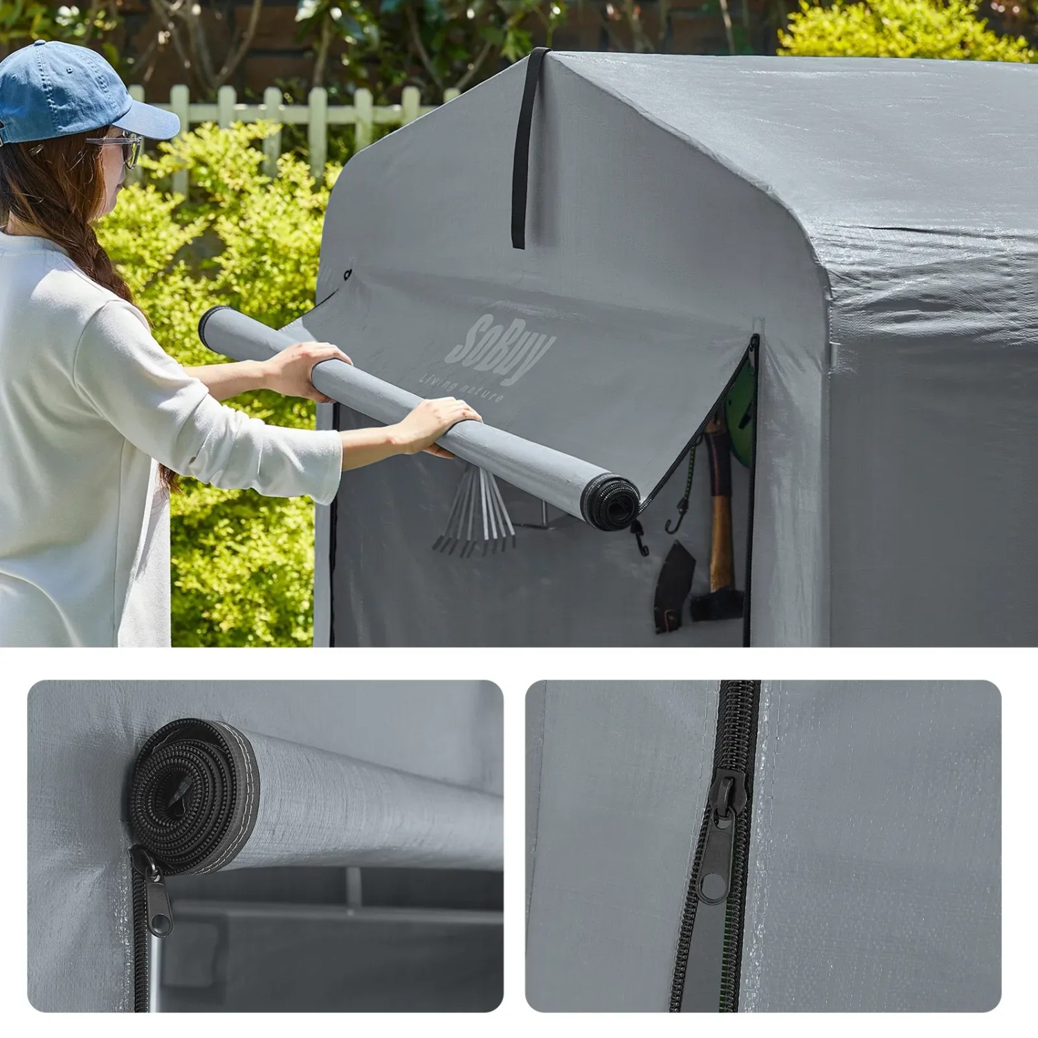 SoBuy Fahrradgarage für 2-4 Fahrräder Geräteschuppen mit UV-Schutz 159x165x219cm Grau KLS11-L-DG_9