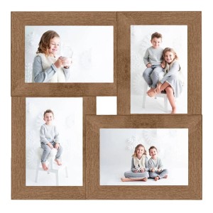 Collage Bilderrahmen hellbraun für 4 Fotos (10x15 cm). MDF Rahmen für Wand oder Tisch.