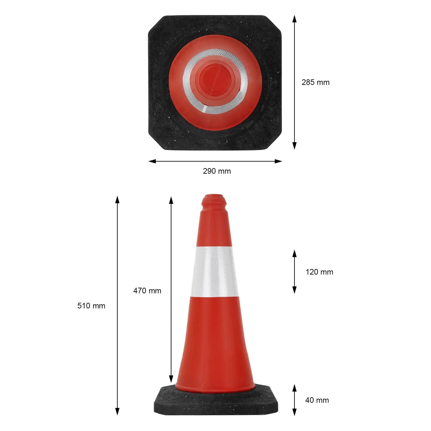 6er Set rot-weiße Verkehrskegel 51cm mit schwerem Fuß für Straßen, Baustellen und Parkplätze.