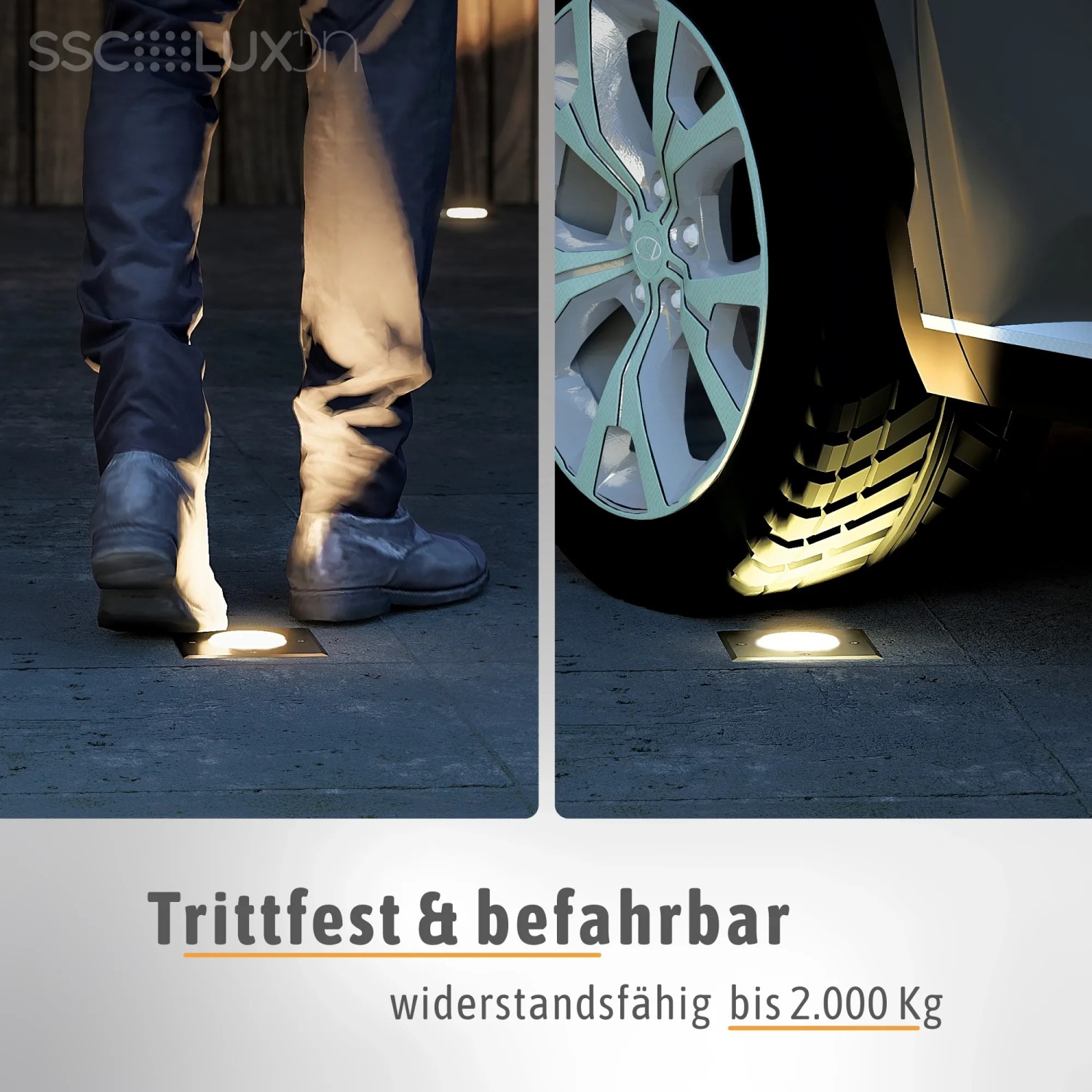 SSC-LUXon Bodeneinbaustrahler Juavi 4er Set, eckig, silber, befahrbar, für GU10 Lampen.