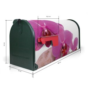 Grüner US Briefkasten mit Orchideen Motiv, Stahl pulverbeschichtet, 48x22x16cm.