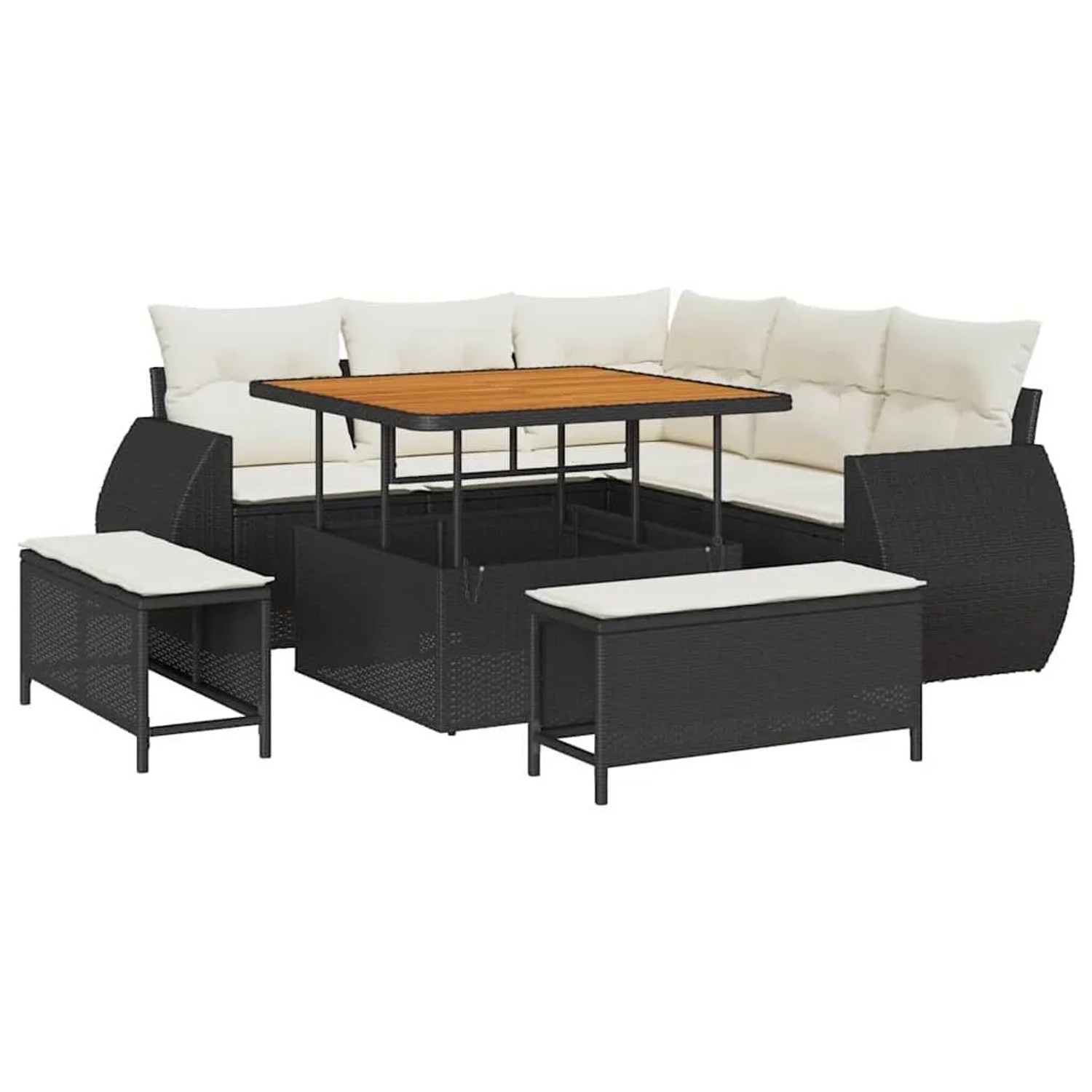 vidaXL Gartensofa-set mit Kissen 8-Tlg Schwarz und Creme Poly-Rattan 336381 günstig online kaufen