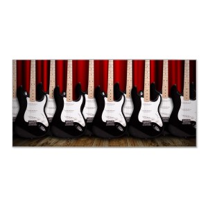 Magnettafel 78x37cm mit E-Gitarren Motiv. Silberne Magnetwand für Notizen und Fotos, inkl. 4 Magnete.