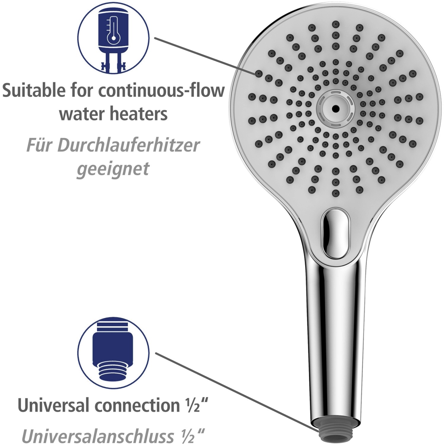 Wenko Handbrause Ultimate Shower, chrom/weiß, Ø 13cm, mit verschiedenen Strahlarten.
