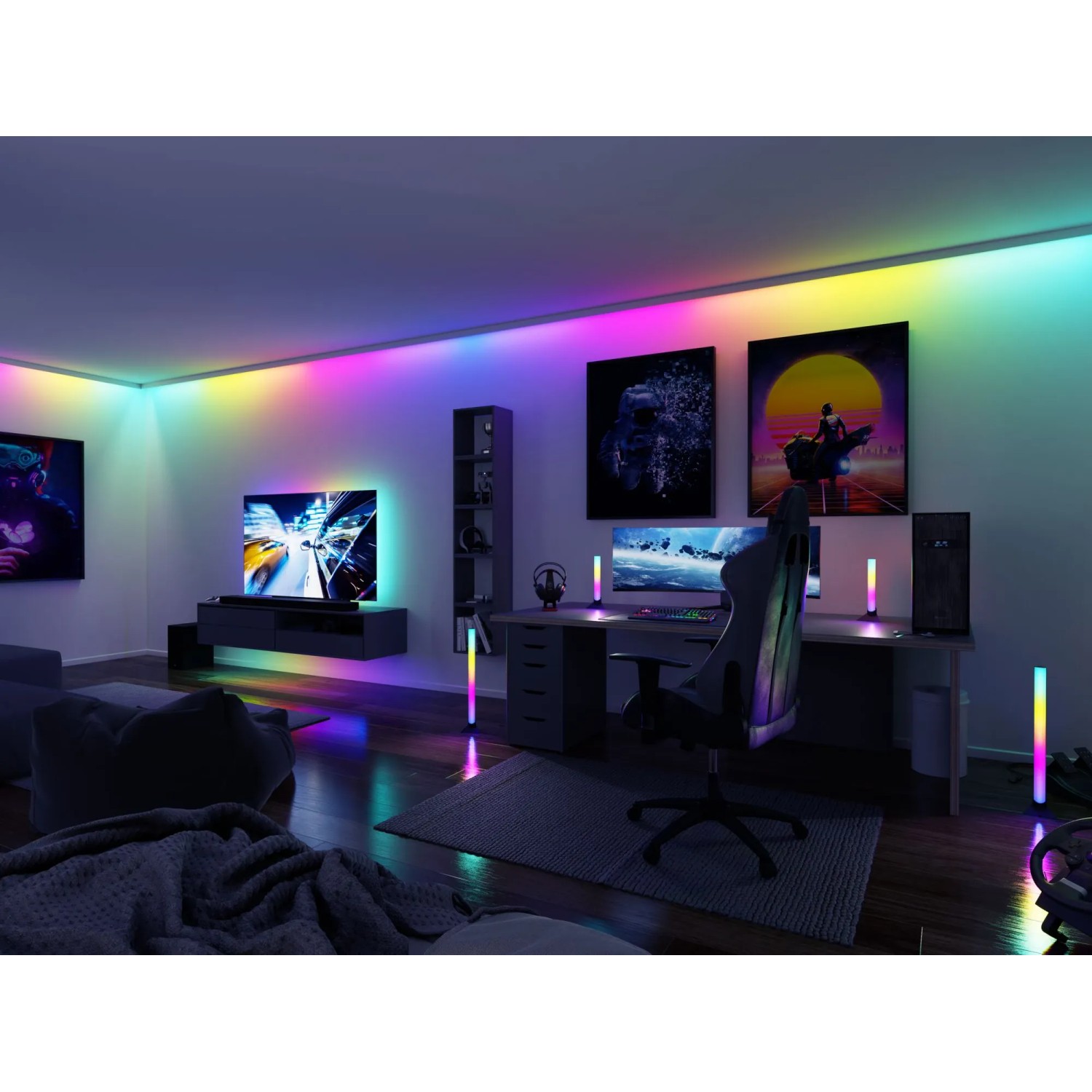 Paulmann LED-Stehlampe EntertainLED Lichtsäulen (2 Stk.) im Gaming-Zimmer mit Farbwechsel.