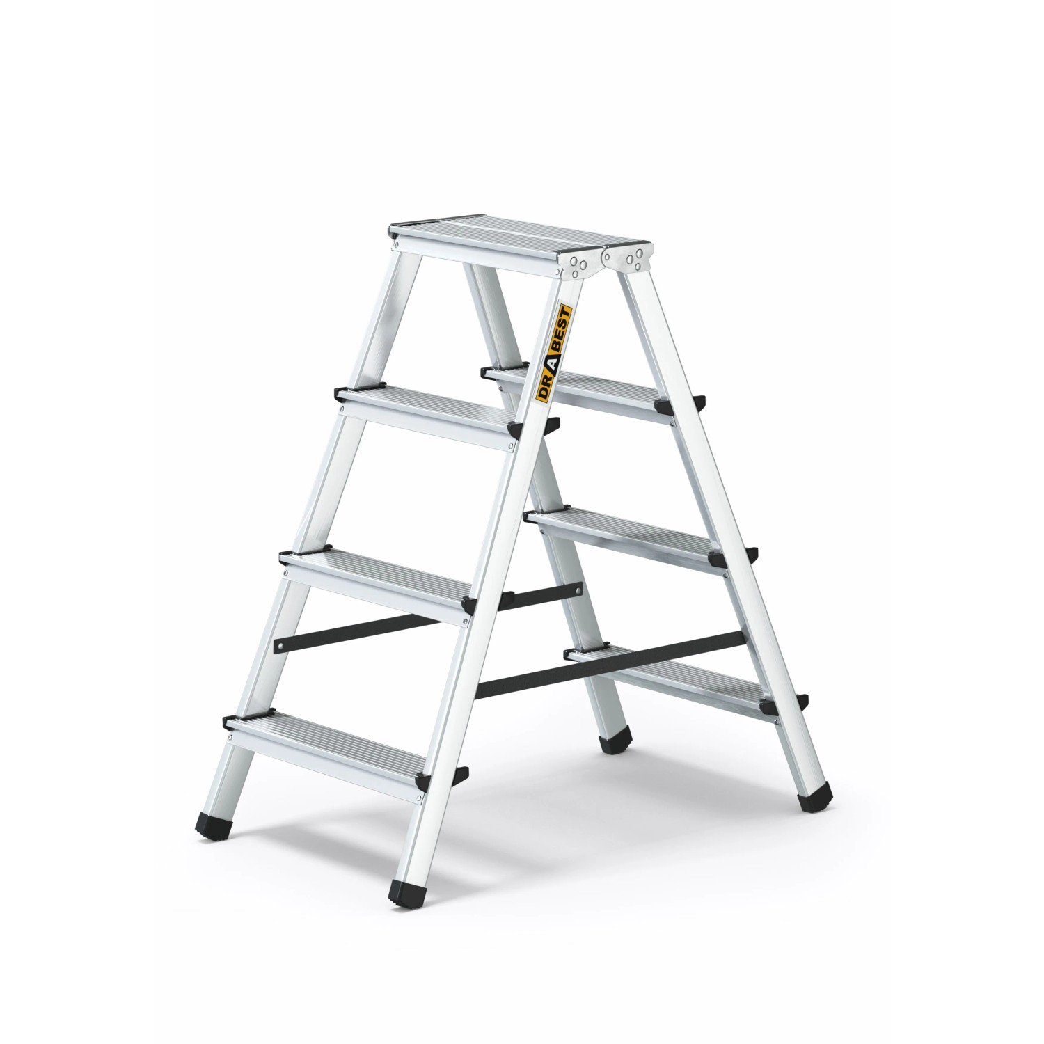 DRABEST Aluminium Haushaltsleiter Beidseitig Begehbar 2x4 Stufen