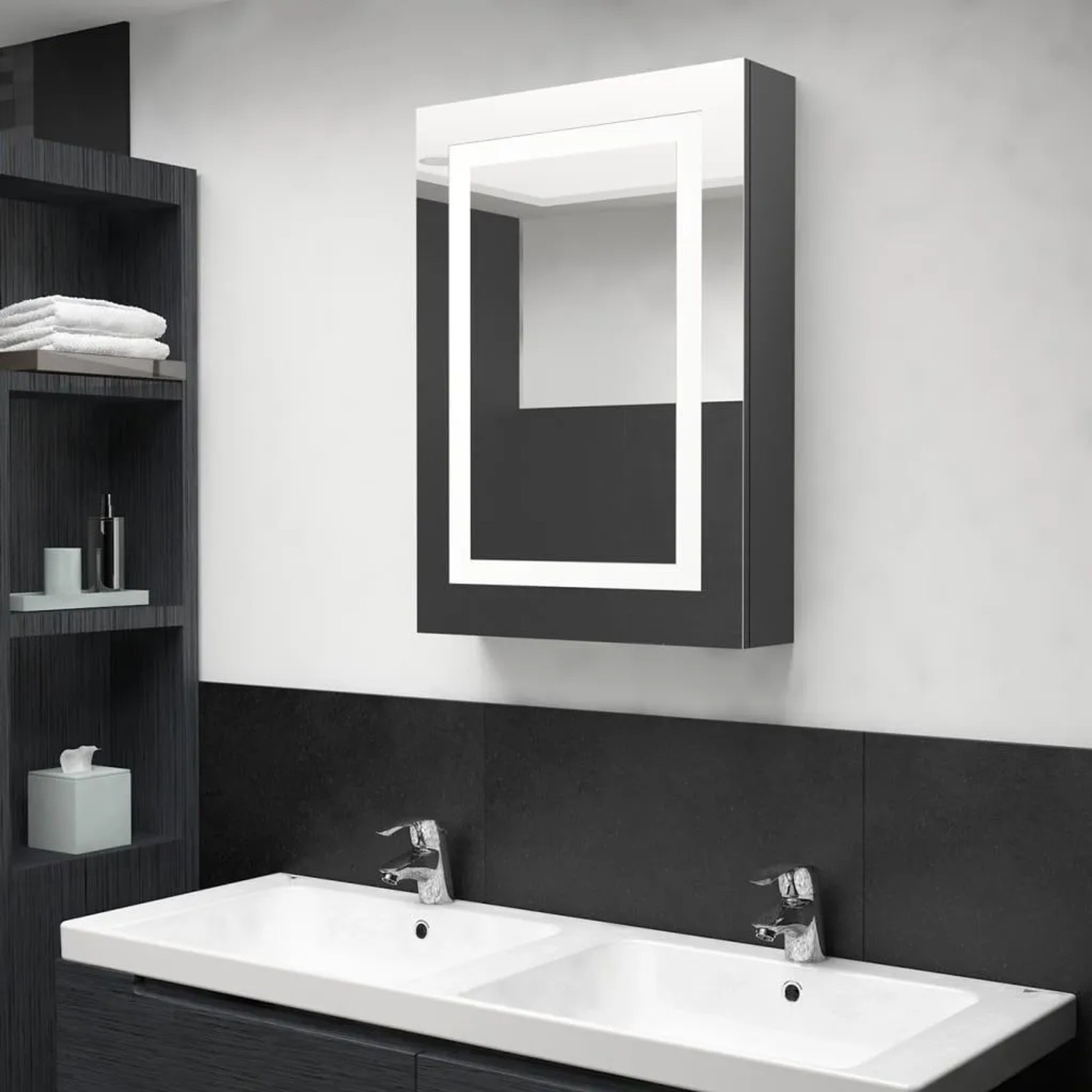 vidaXL LED-Spiegelschrank fürs Bad Grau 50x13x70 cm 326490_2