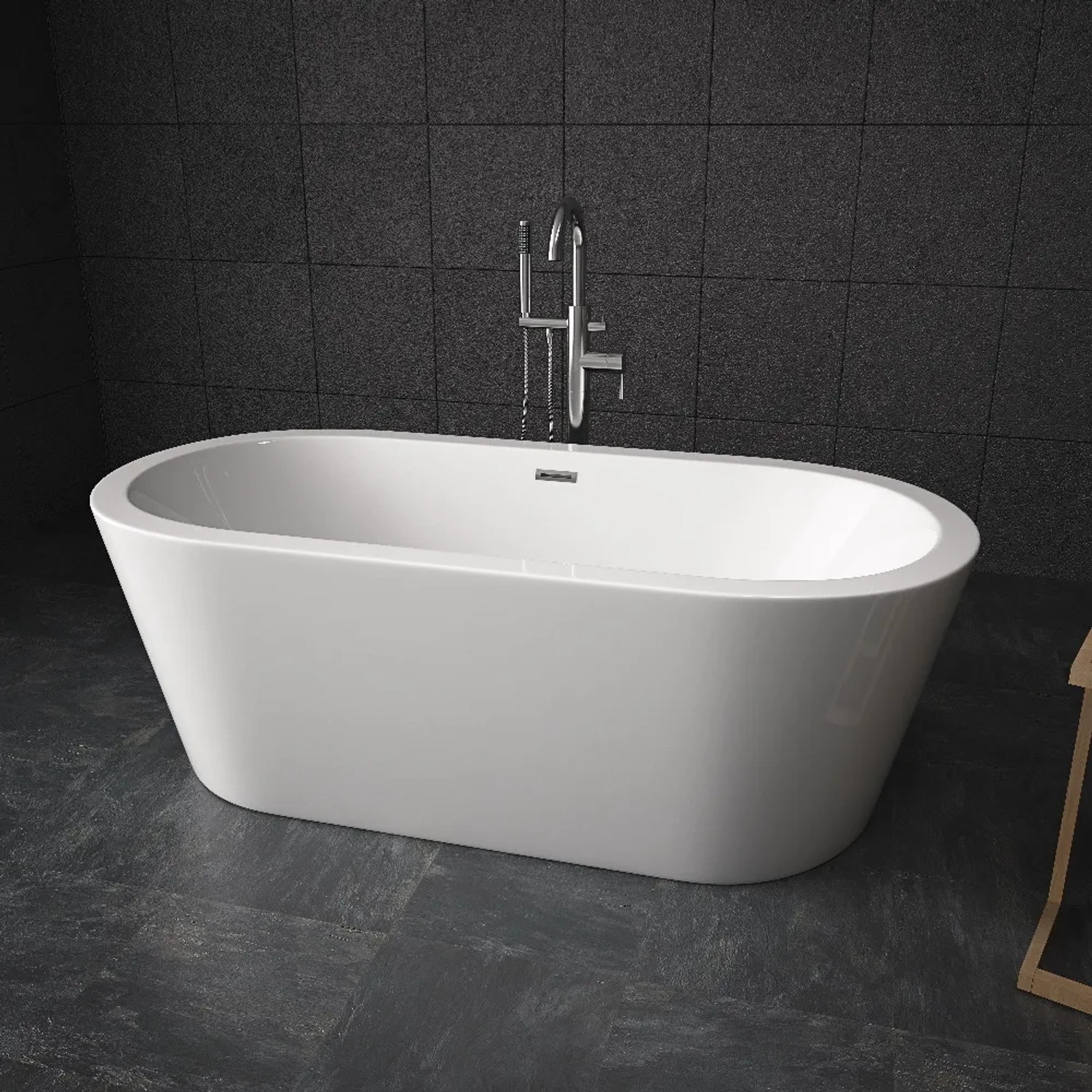 Freistehende, ovale, weiße Acryl Badewanne Piperi von Tronitechnik, ca. 168x80x60cm.
