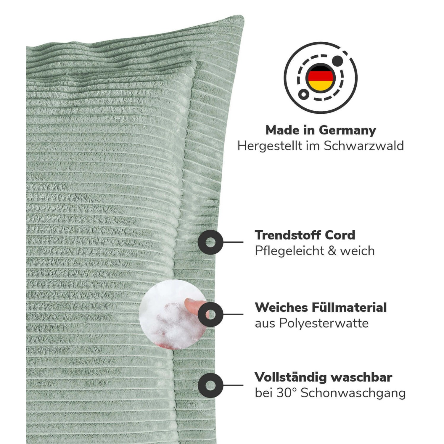 Mokebo Sofakissen 'Wölkchen' aus Cord in Grün: Dekokissen für Sofa & Couch.