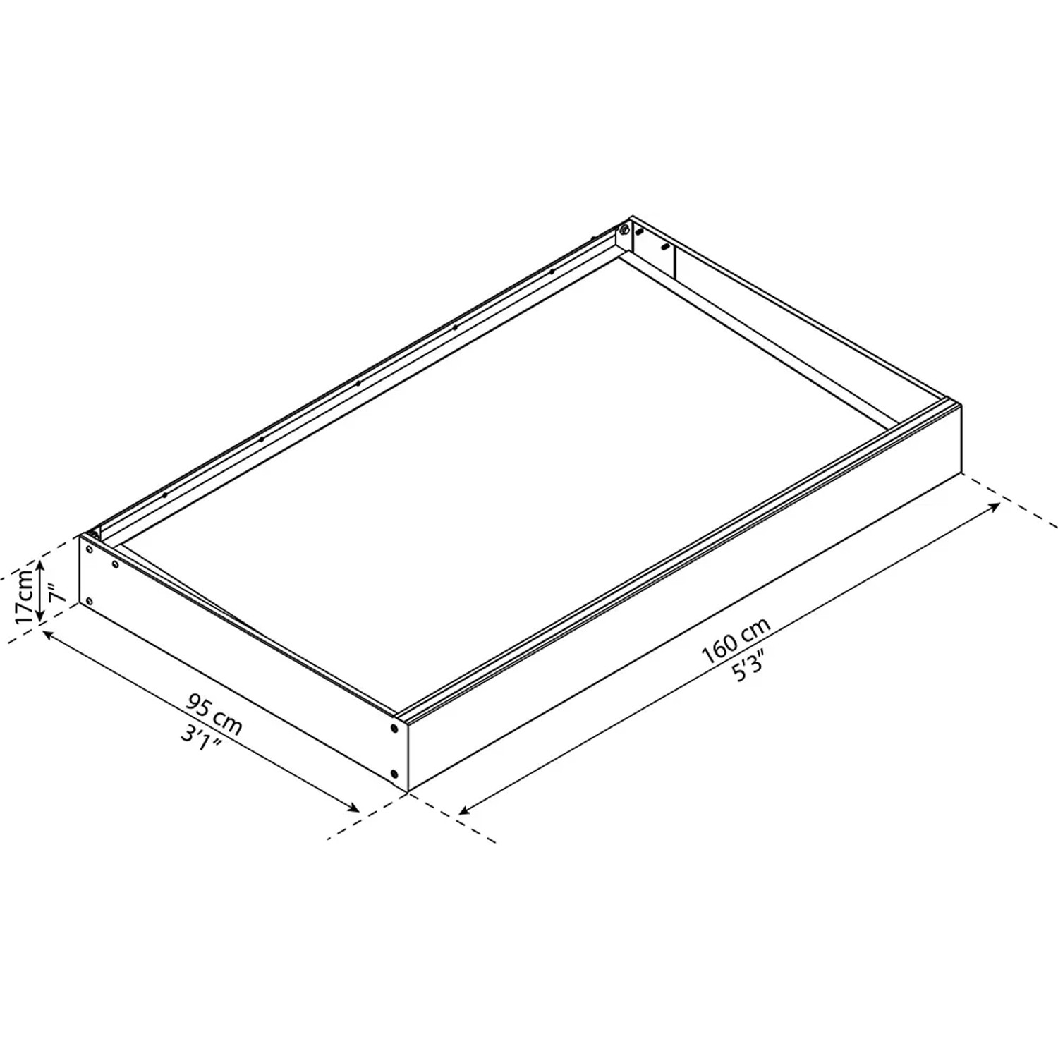 Technische Zeichnung des Palram Canopia Sophia 1.5 x 0.9 Vordachs in Anthrazit mit Maßangaben.