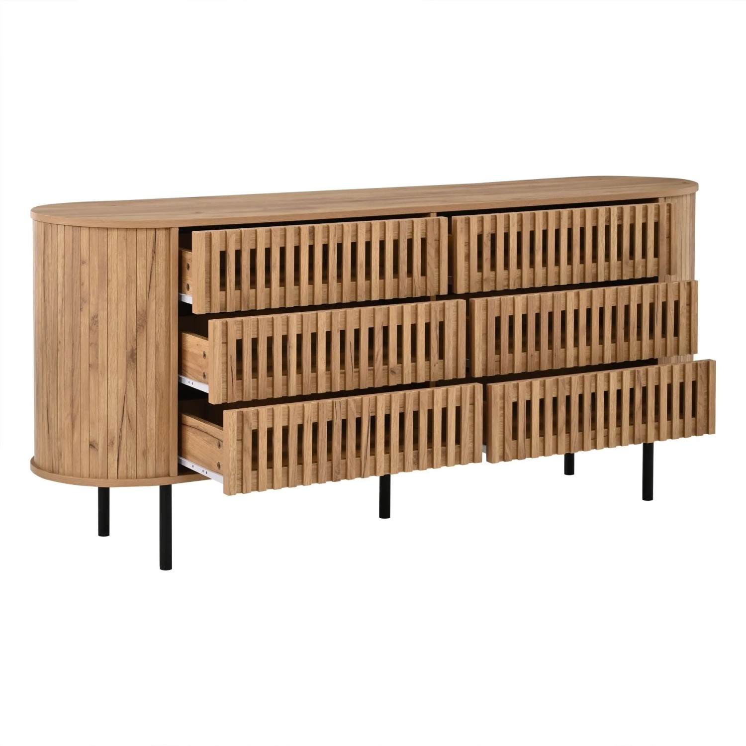 Merax Sideboard 160x40x70 cm 6 Schubladen Lamellenoptik Holzoptik
