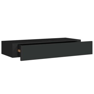 Schwarzes Wandregal mit Schublade, vidaXL, MDF, 60x23,5x10 cm. Regal für Wohnzimmer.