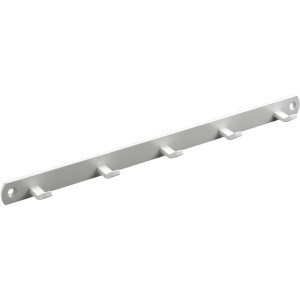 Weiße Hettich Haushaltsleiste aus Metall mit 5 Haken zur Wandmontage.