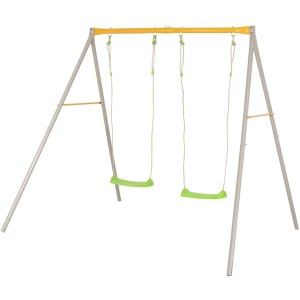 Trigano Metall Schaukel Duetto mit zwei grünen Schaukelsitzen und gelbem Rahmen.