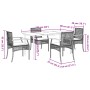 vidaXL 5-tlg. Garten-Essgruppe aus schwarzem Poly Rattan mit Tisch und 4 Stühlen mit cremefarbenen Kissen.