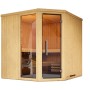 Weka Element-Ecksauna Varberg mit Glastür und Fenster, Fichtenholz natur, ohne Ofen.