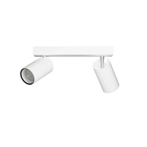 Weißer Philips Idris Deckenstrahler mit zwei flexiblen, zylindrischen Spots. Modernes Design, ideal für Bad.