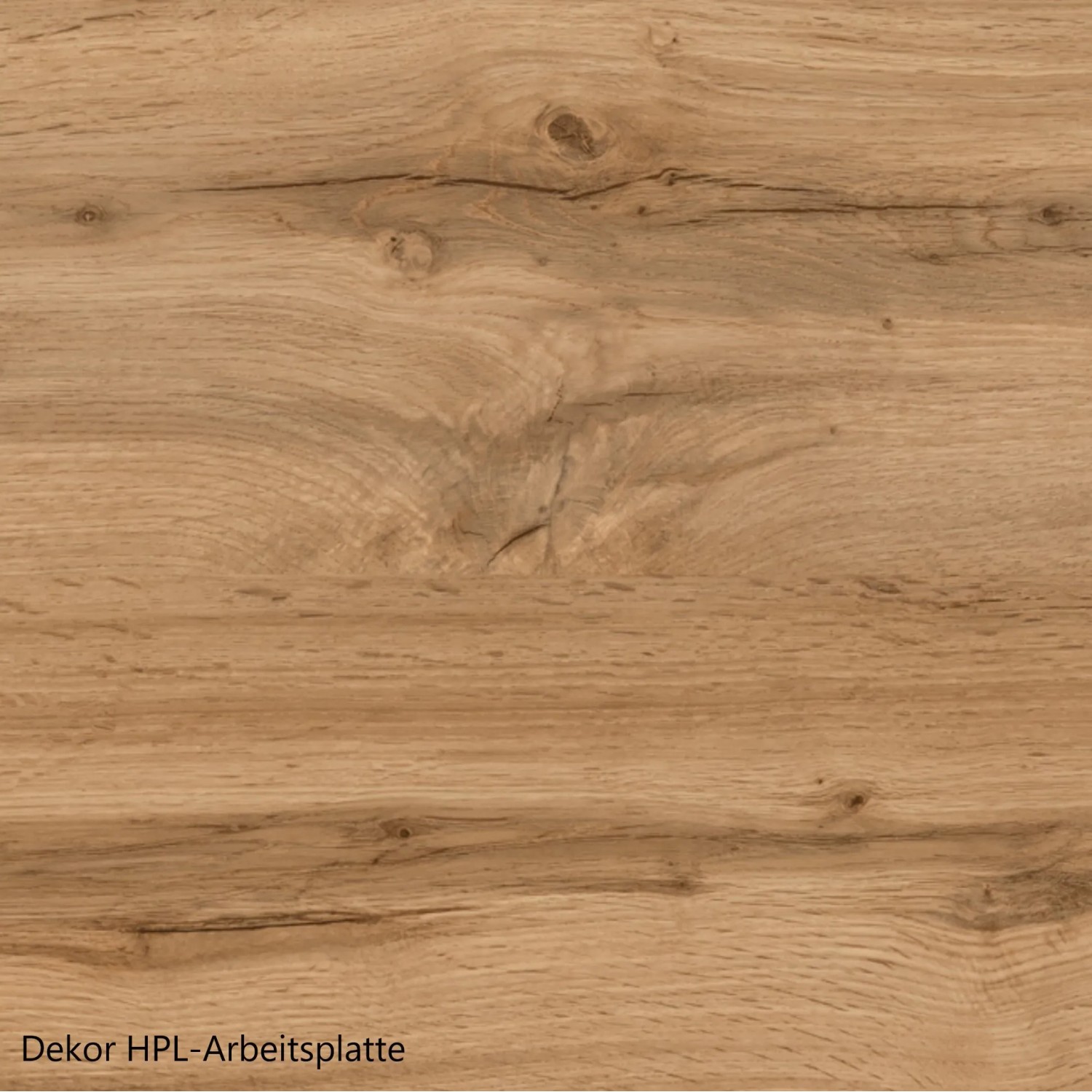 Detailaufnahme der Arbeitsplatte in Wotanei-Holzoptik für Held Möbel Küchenunterschrank Sorrento.