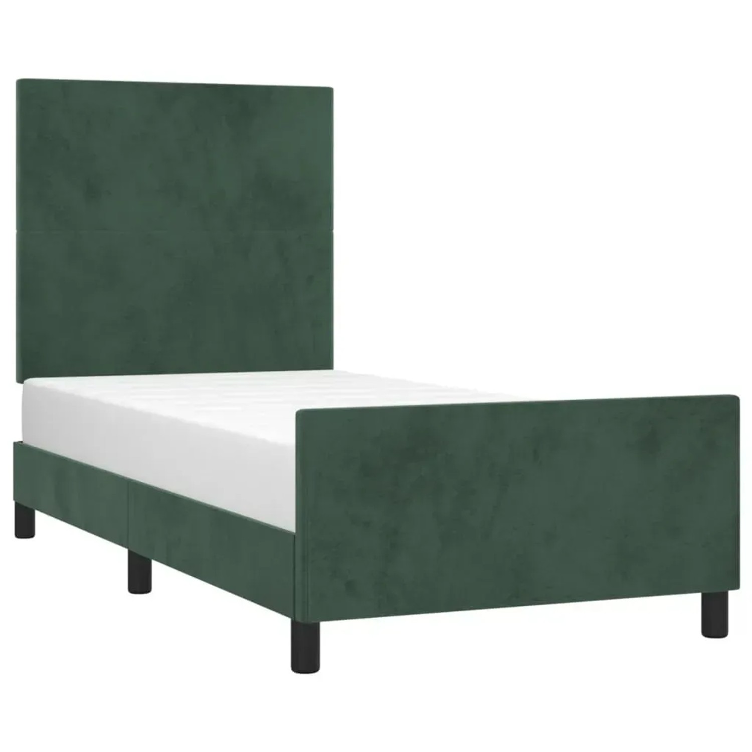 Dunkelgrünes Samt Bettgestell 90x200 cm mit Kopfteil für Schlafzimmer.