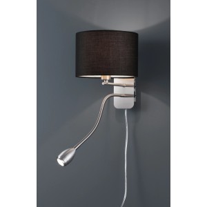 Moderne Wandlampe: Trio Wandleuchte mit schwarzem Stoffschirm und flexibler Leselampe.