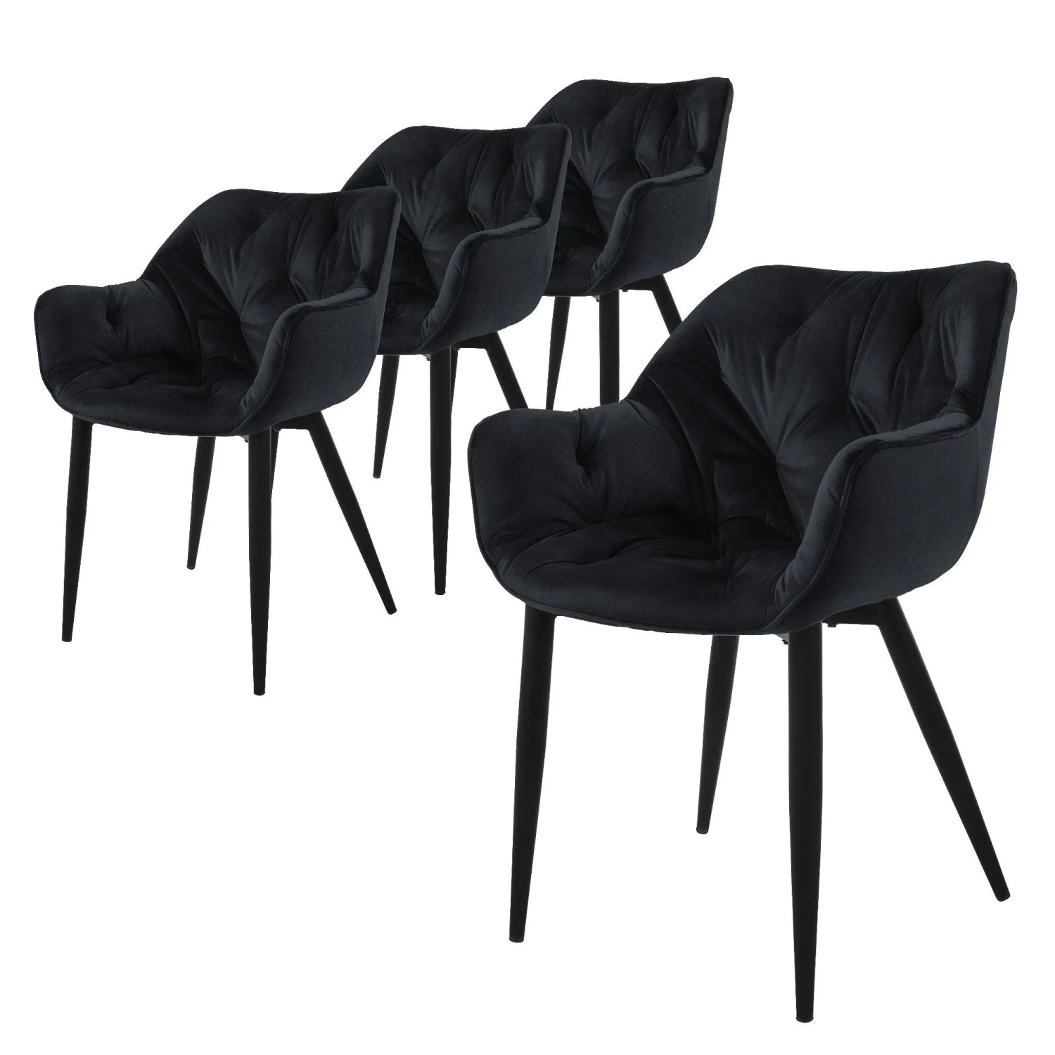 ML-Design Esszimmerstühle 4er Set Schwarz Samtbezug Metallbeinen