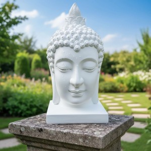 Relaxdays Buddha Kopf Polyresin Weiß Wetterfest 60 cm x 30 cm x 30 cm 2,5 kg
