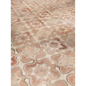 Parador Trendtime 5 Laminat in Fliesenoptik mit floralem Muster, wasserfest und für Fußbodenheizung geeignet.