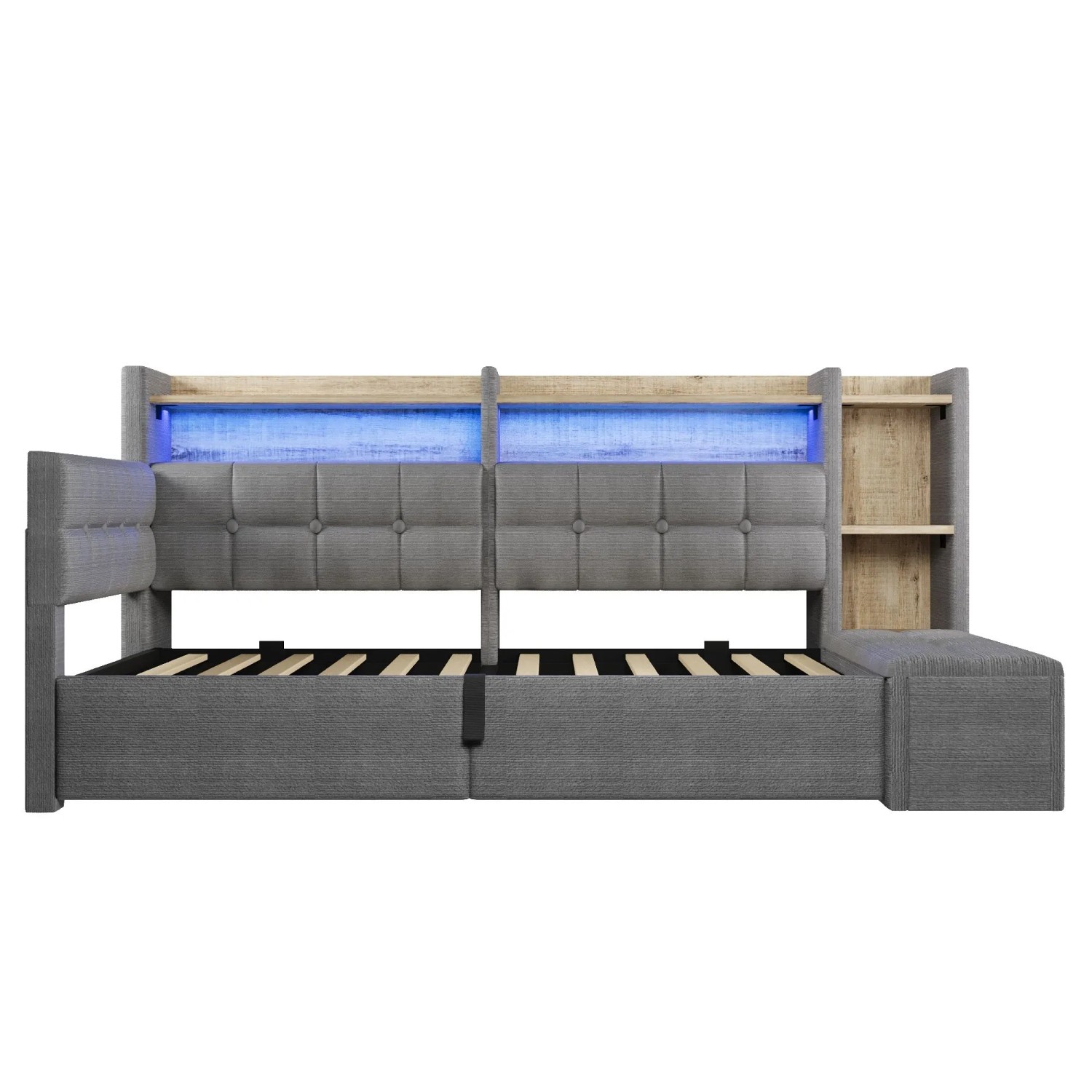 Merax Daybett 90x200cm Hydraulik Stauraum LED Dunkelgrau