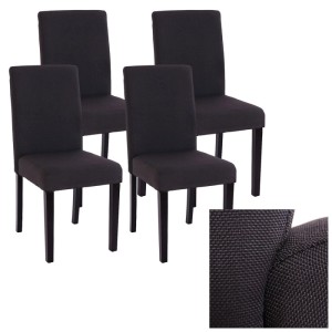 Vier schwarze MCW Littau Esszimmerstühle mit Textilbezug und dunklen Holzbeinen, gepolstert. Modernes 4er-Set.