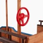 Detailansicht: Home Deluxe Sandkasten Matschekiste in Schiffsform mit rotem Steuerrad.