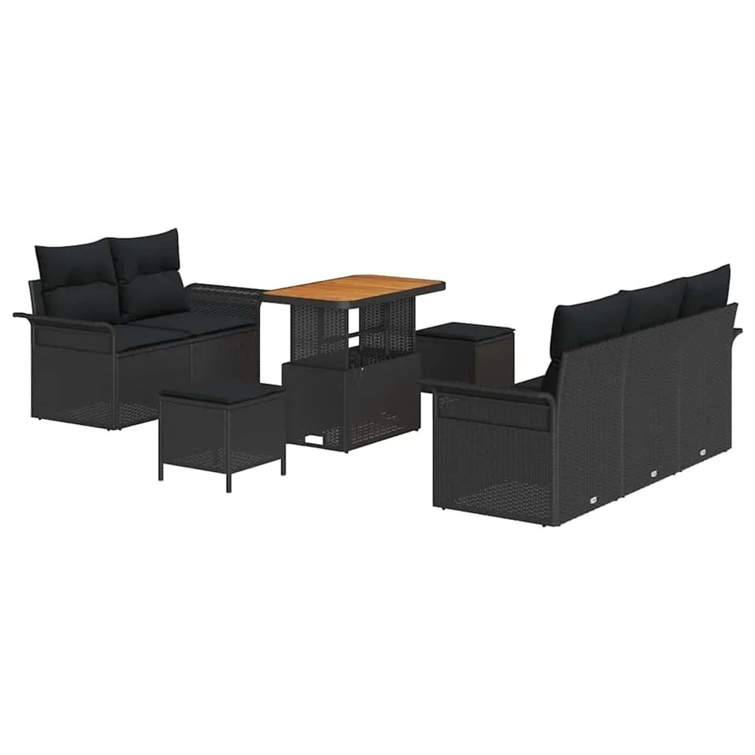 vidaXL Garten-Sofa-Set mit Kissen mit Speicher 8-Tlg Schwarz 3364029