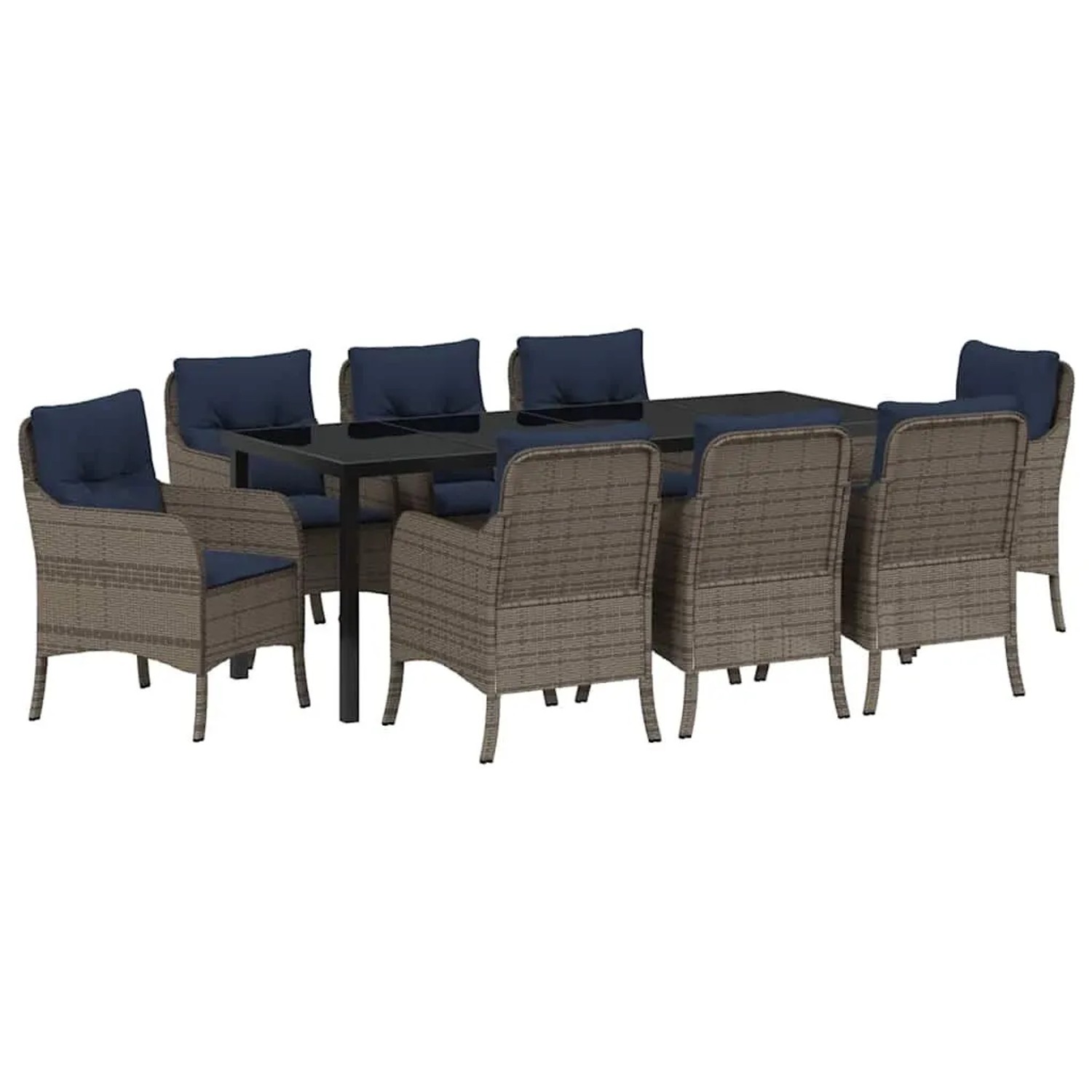 vidaXL Garten Essgruppe mit Kissen 9-Tlg Grau Poly-Rattan 3380196